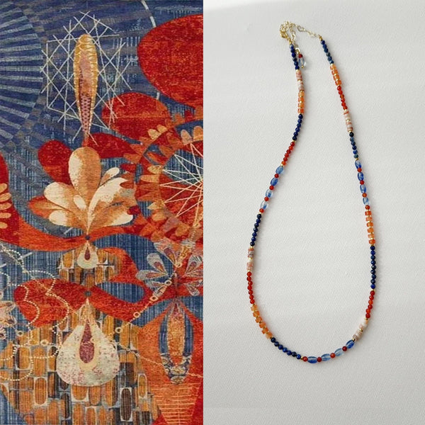 Vibrant Balance - Orange Blue Ink Beaded Necklace