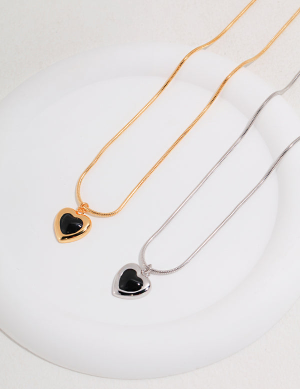 Whisper Heart Pendant Necklace with Black Onyx