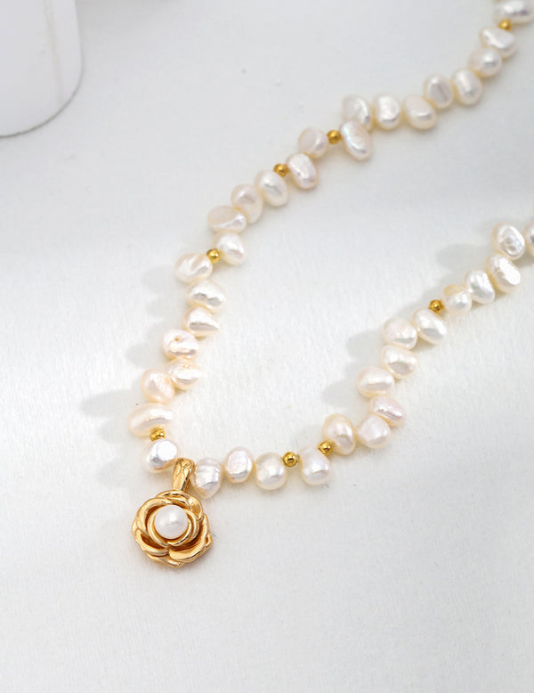 Camellia Dewdrop Pearl Pendant Necklace