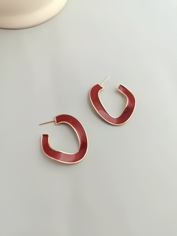 Crimson Crescent Enamel Earring