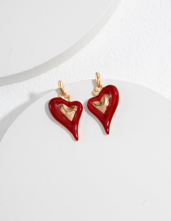 Valentine's Love Drop Earrings With Red Enamel
