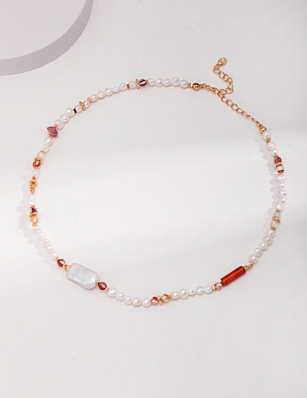 Strawberry Quartz Baroque Pearl Necklace