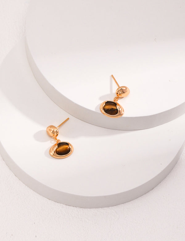 Golden Orb Tiger's Eye Drop Earrings