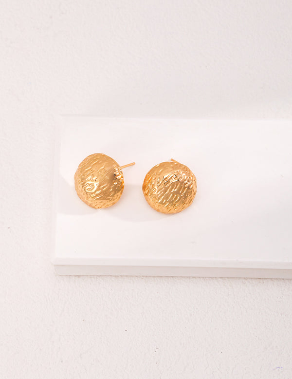 Hand-Carved Texture Round Stud Earring