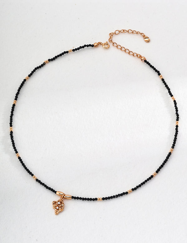 Petal Black Crystal Beaded Necklace