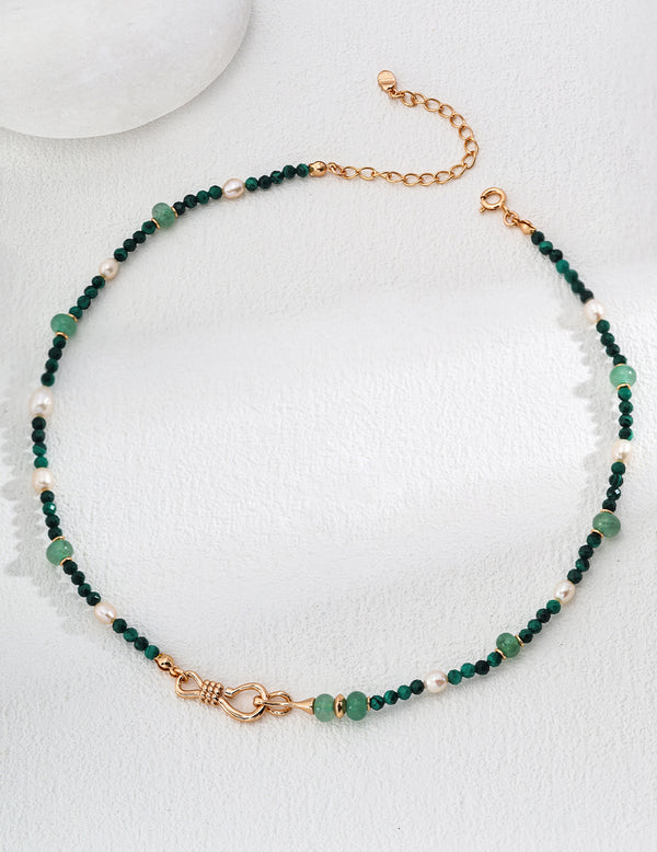 Peacock Jade Pearl Necklace with Malachite and Aventurine